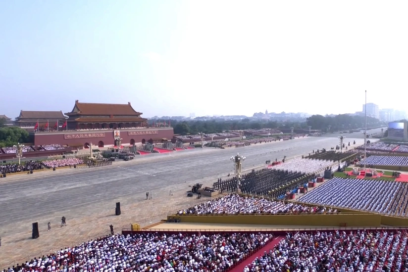 President of Azerbaijan Ilham Aliyev watches parade dedicated to 80th Anniversary of Chinese peoples resistance against Japanese aggression, Victory in World War II
