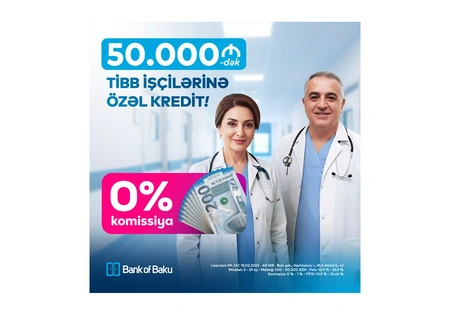 Bank of Bakudan SƏHİYYƏ, TİBB işçiləri üçün 50 000 manata qədər KOMİSSİYASIZ kredit