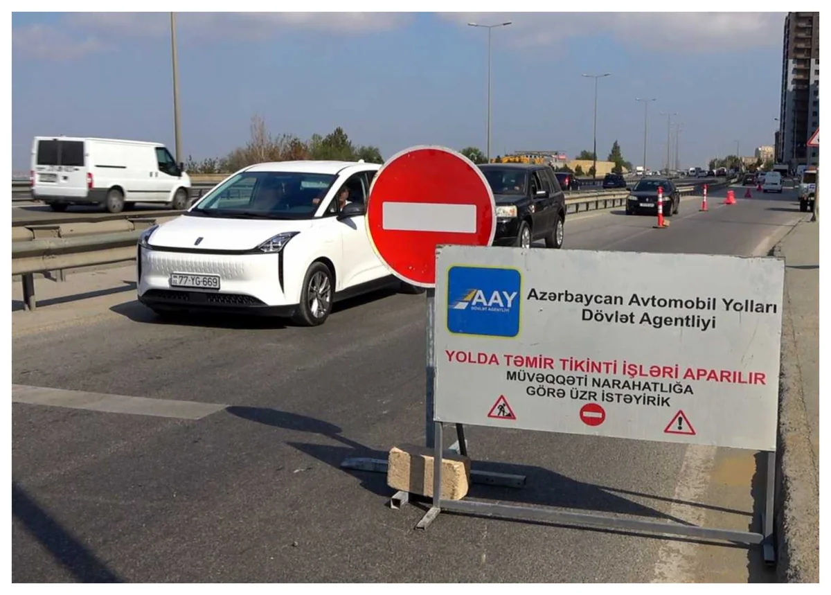 Bakı Dairəvi yolunun köməkçi hissəsində təmir işləri aparılır