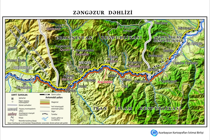 Map of Zangazur Corridor prepared in Azerbaijan
