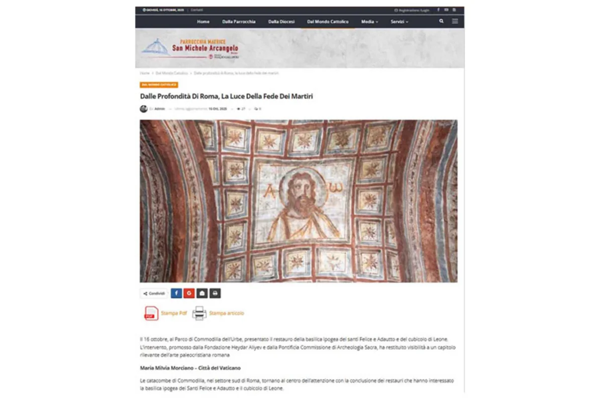 Vatican media on opening of restoration project for Commodilla catacombs, with participation of Mehriban Aliyeva
