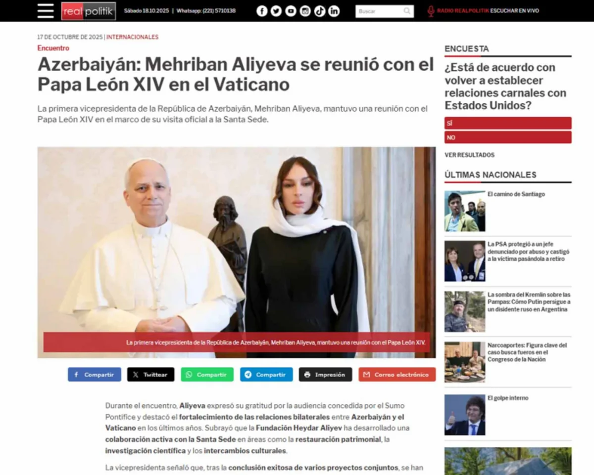 Mehriban Aliyeva's visit to Vatican in spotlight of global media attention