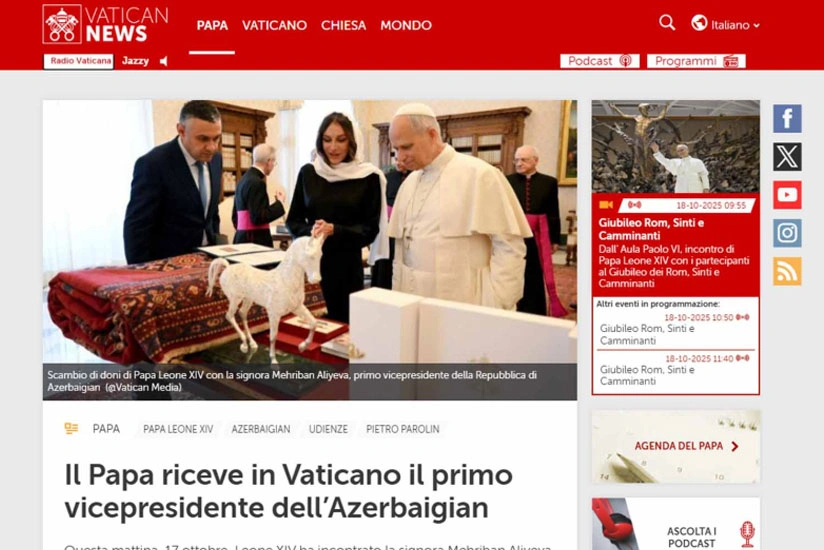 Vatikan və İtaliya mətbuatı Mehriban Əliyevanın Roma Papası ilə görüşünü geniş işıqlandırıb