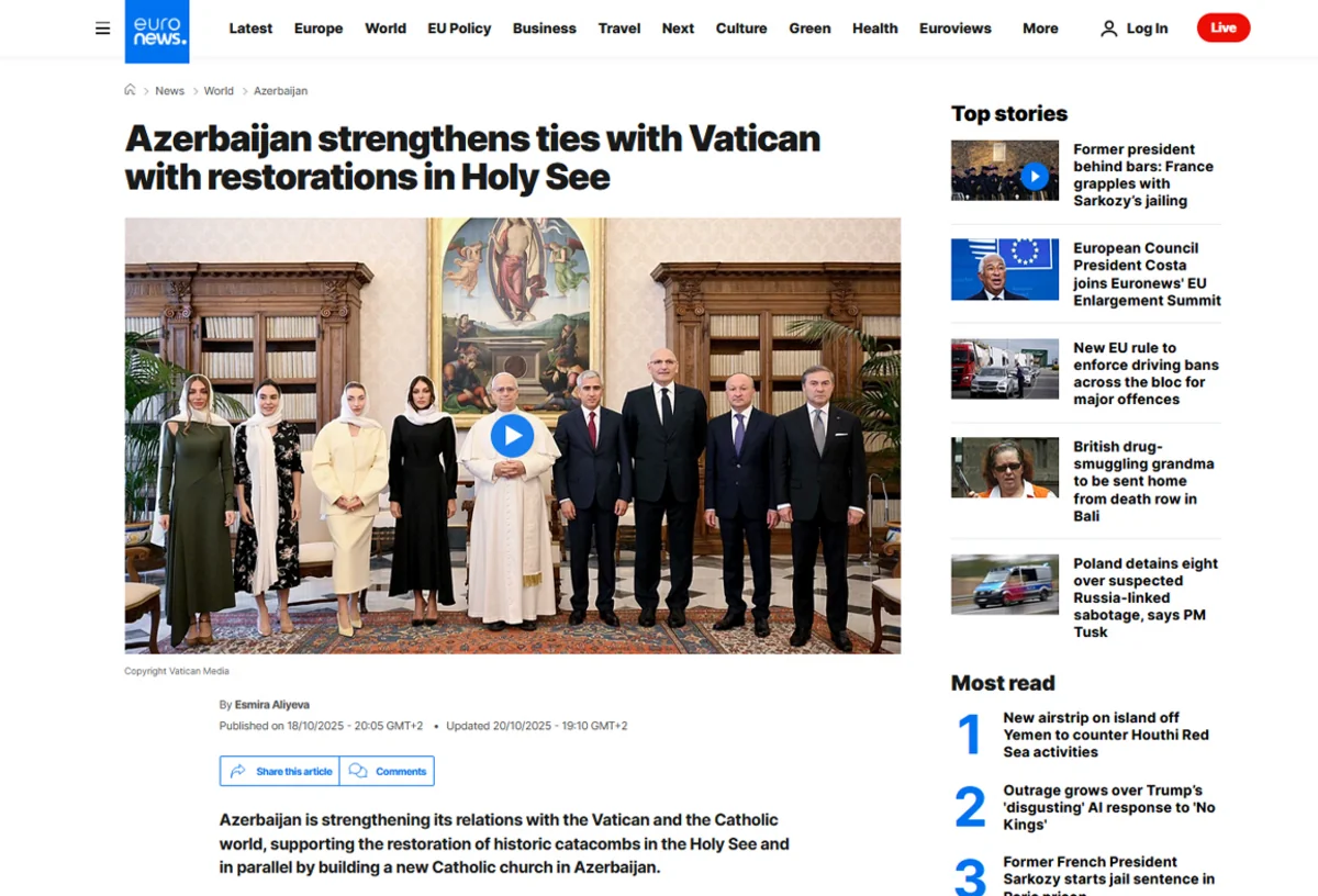 Euronews: Azerbaijan strengthens ties with Vatican with restorations in Holy See