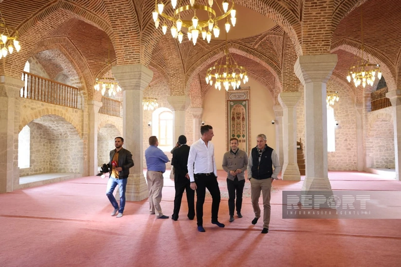 International travelers visit Yukhari Govhar Agha Mosque in Shusha