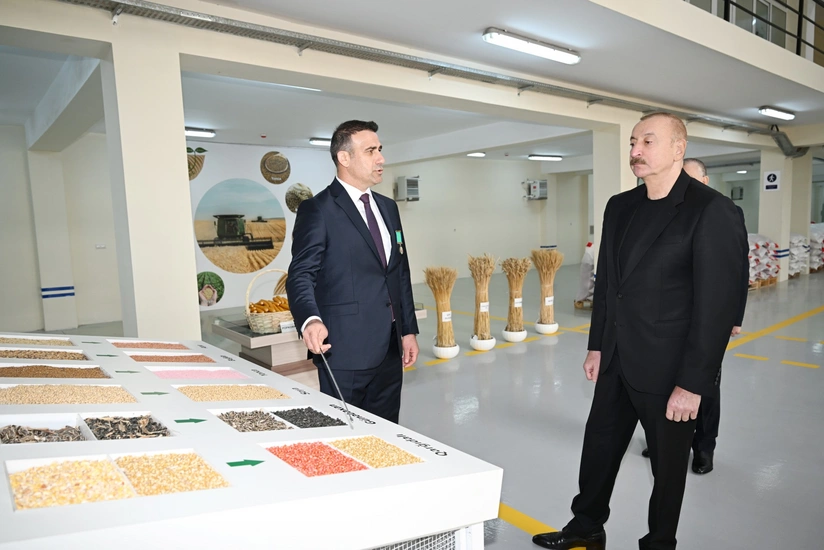 President Ilham Aliyev visits seed processing facility in Sabirabad Industrial District