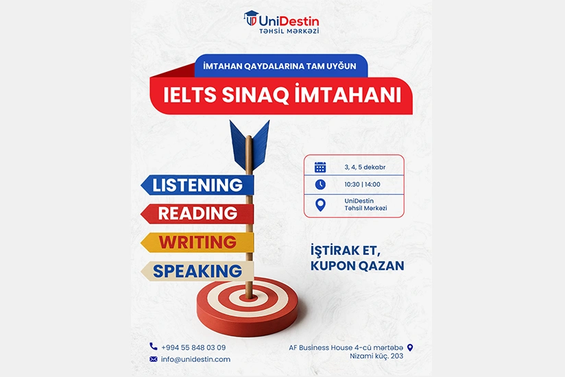 UniDestin Təhsil Mərkəzində IELTS Sınaq İmtahanı keçiriləcək