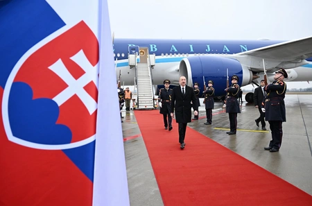 President Ilham Aliyev arrives in Slovakia for official visit