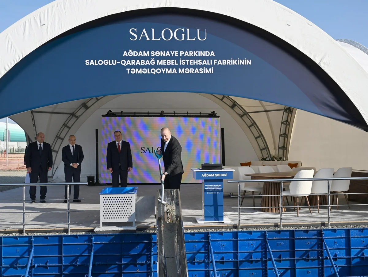 İlham Əliyev Ağdam Sənaye Parkında Saloğlu Qarabağ MMC-nin istehsal müəssisəsinin təməlini qoyub