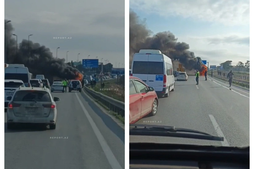 Saray postunun yaxınlığında marşrut avtobusu yanıb - YENİLƏNİB
