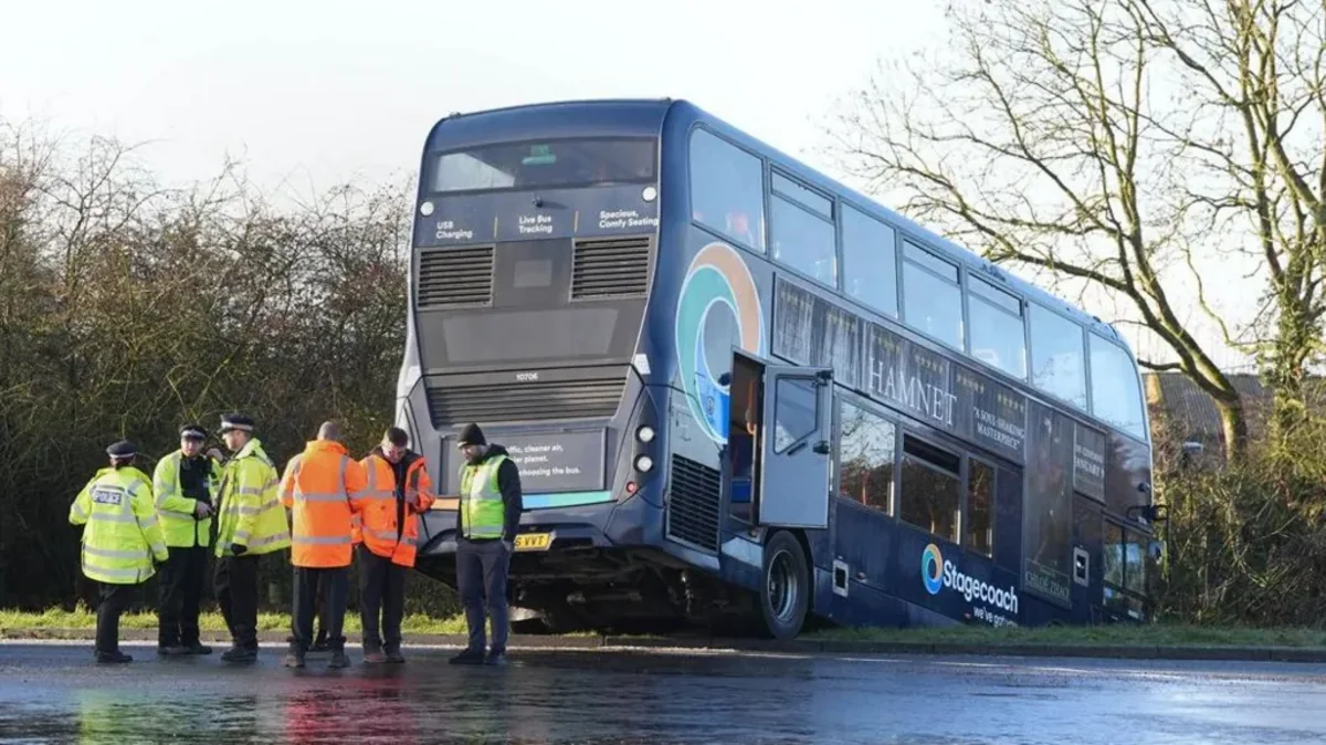 School bus crashes in ditch 'after black ice skid' in UK