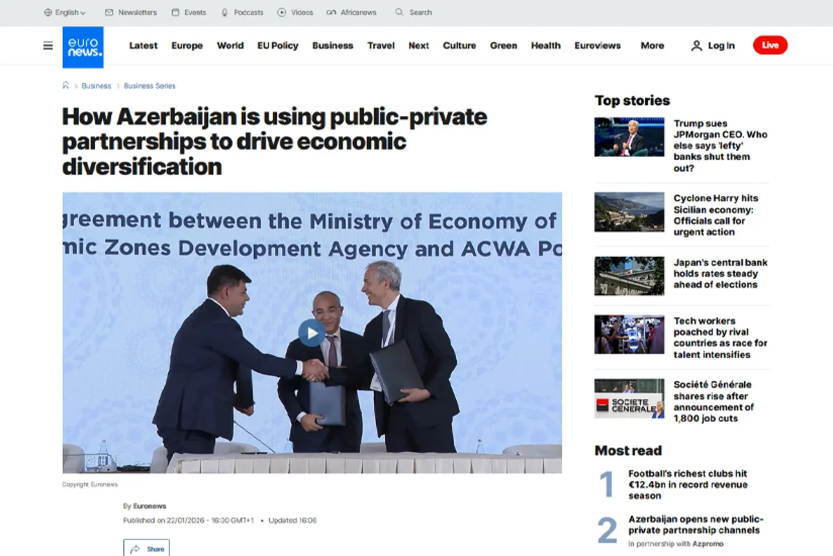 Euronews highlights growth of public-private partnerships in Azerbaijan