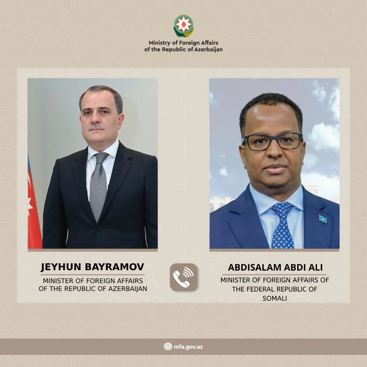 Jeyhun Bayramov, Somali FM mull escalation in Middle East