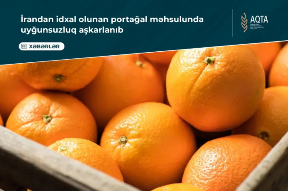 İrandan Azərbaycana gətirilən 21 tondan çox portağalda rəngləyici maddə aşkarlanıb