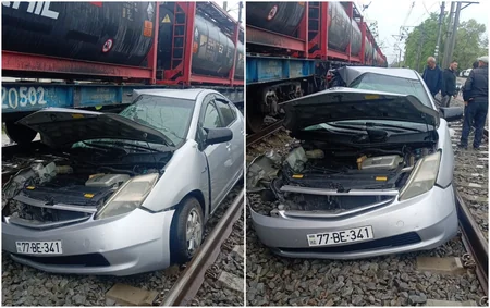 В селе Чархы Хачмазского района автомобиль столкнулся с локомотивом