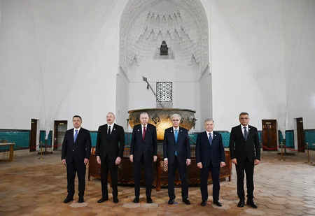 President Ilham Aliyev and other participants of OTS informal summit tour cultural sites in Turkistan