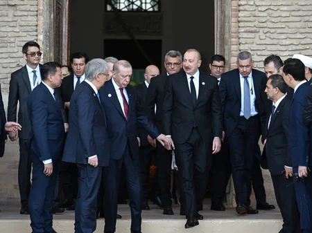 President Ilham Aliyev and other participants of OTS informal summit tour cultural sites in Turkistan