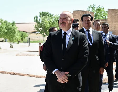 President Ilham Aliyev and other participants of OTS informal summit tour cultural sites in Turkistan