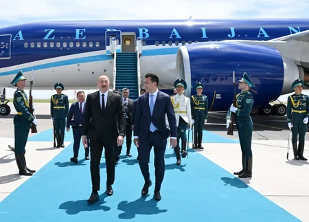 President Ilham Aliyev arrived in Kazakhstan on working visit