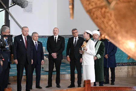 President Ilham Aliyev and other participants of OTS informal summit tour cultural sites in Turkistan