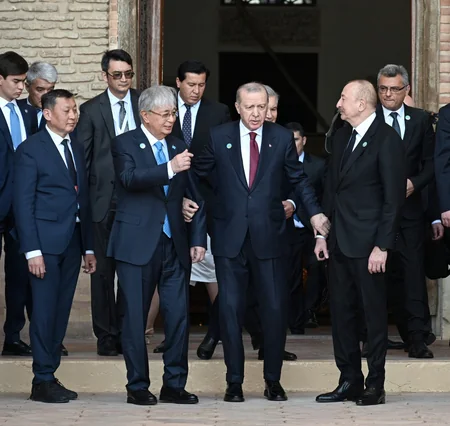 President Ilham Aliyev and other participants of OTS informal summit tour cultural sites in Turkistan