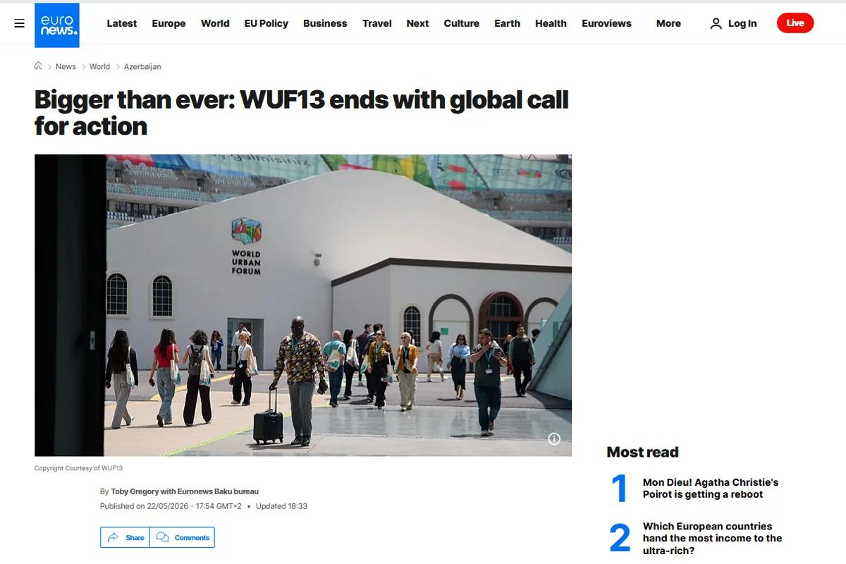 Euronews publishes feature on outcomes of WUF13 in Baku