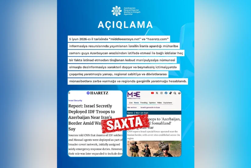 MEDİA:İsrail-İran müharibəsində Azərbaycan ərazisindən istifadə ilə bağlı iddialar açıq manipulyasiyadır