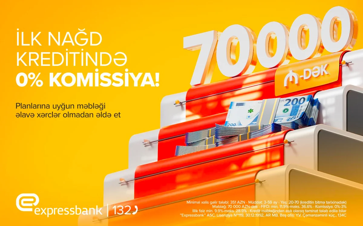 70 000 manatadək kredit - KOMİSSİYASIZ