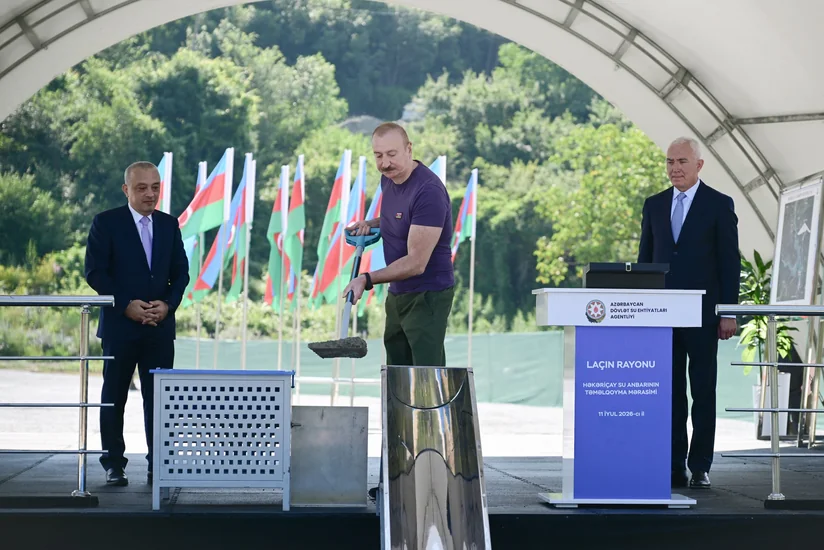 Президент Ильхам Алиев заложил фундамент водохранилища Хакаричай в Лачыне