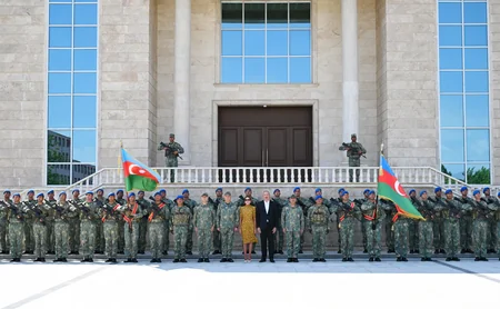 President Ilham Aliyev attended ceremony to present Battle Flags to newly established commando military units of Separate Combined Arms Army