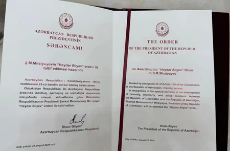 Shavkat Mirziyoyev awarded Heydar Aliyev Order
