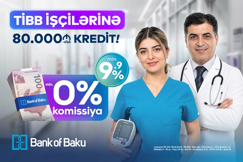 Bank of Bakuda səhiyyə işçilərinə özəl fürsət var: 80.000 AZN-dək kredit 0 % komissiya ilə