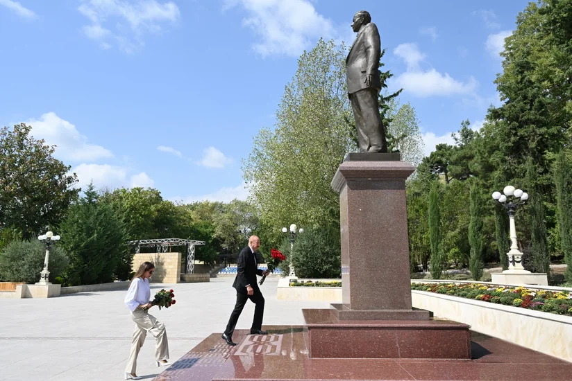 President Ilham Aliyev and First Lady Mehriban Aliyeva arrive in Shamakhi district
