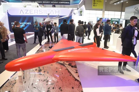 Azerbaijani Arrow 3 kamikaze drone showcased at ADEX 2026