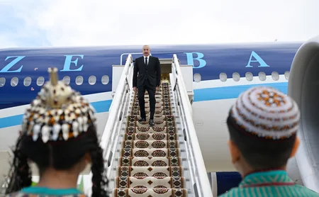 Ilham Aliyev arrives in Turkmenistan on working visit