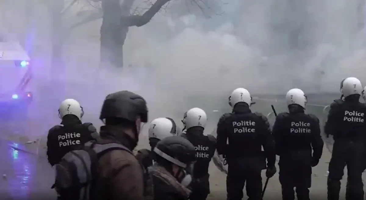 В Брюсселе полиция применила слезоточивый газ против протестующих