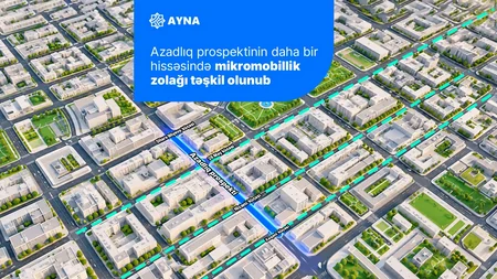 Bakının Azadlıq prospektində daha bir mikromobillik zolağı təşkil olunub