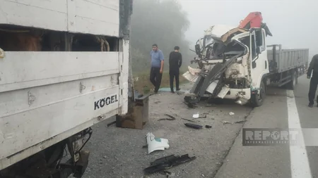 Kürdəmirdə iki yük maşınının iştirakı ilə ağır qəza olub, bir nəfər ölüb