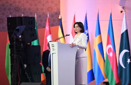 Leyla Əliyeva Səmərqənddə Uşaqların rifahına investisiya mövzusunda Ümumdünya Sammitinin açılışında iştirak edib