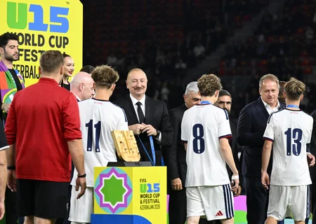 President Ilham Aliyev watches FIFA U-15 World Cup and Festival final, attends award ceremony