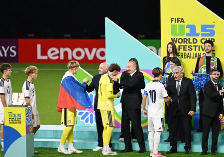 President Ilham Aliyev watches FIFA U-15 World Cup and Festival final, attends award ceremony
