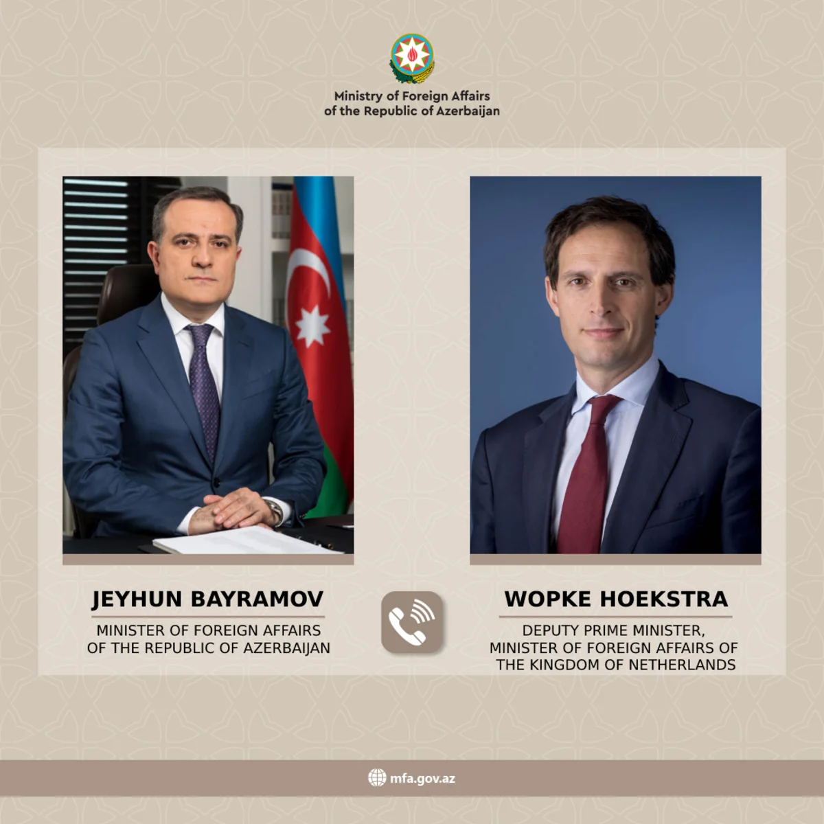 Ceyhun Bayramov niderlandlı həmkarı ilə Laçın yolu ətrafındakı vəziyyəti müzakirə edib
