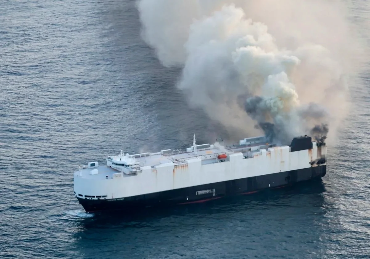 Ship carrying EVs abandoned in Pacific after catching fire