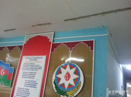 Şamaxıda baş verən zəlzələ zamanı orta məktəb qəzalı vəziyyətə düşüb - FOTO