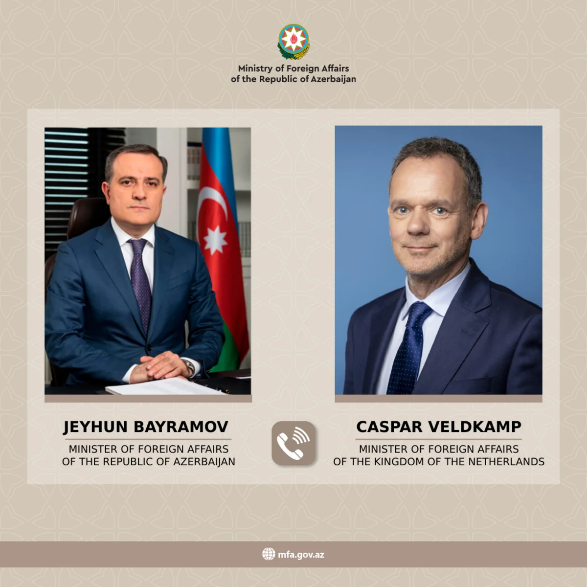 Jeyhun Bayramov holds telephone conversation with Dutch FM