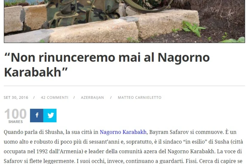İtaliya mətbuatı: Qarabağ münaqişəsi BMT-nin dörd qətnaməsi əsasında çoxdan həllini tapmalı idi