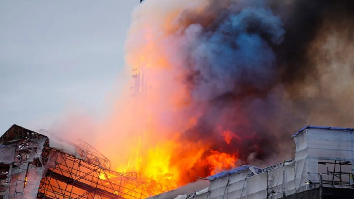 Fire rages through 17th-century Old Stock Exchange in Copenhagen