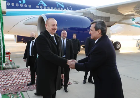 President Ilham Aliyev arrives in Turkmenistan for working visit