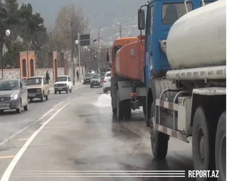 Şəkinin küçə və prospektləri dezinfeksiya olunur - VİDEO - FOTO