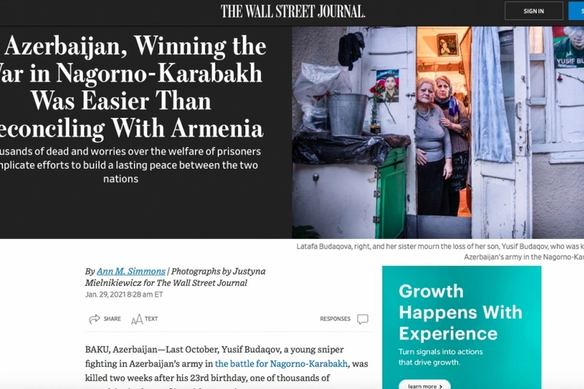 ABŞ-ın “Wall Street Journal” nəşrində Azərbaycanın Qarabağ müharibəsində qələbəsinə həsr edilmiş məqalə dərc olunub